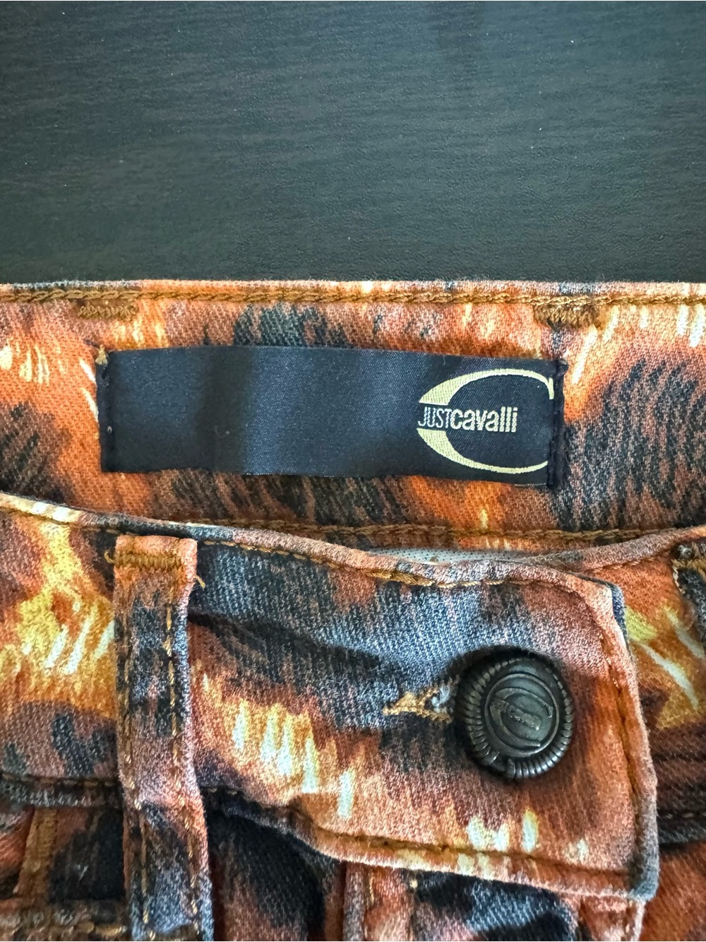 JUST CAVALLI Orange Leopard Denim Button-Front Skirt 8/44 EUC - Picture 5 of 11